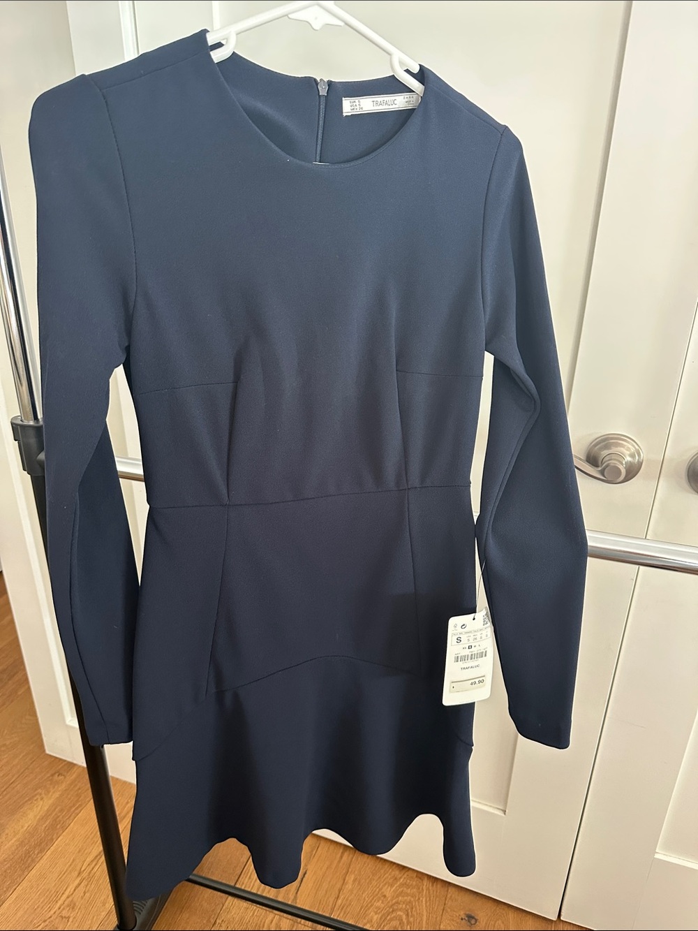 Zara Navy Long-Sleeve Fit-and-Flare Dress